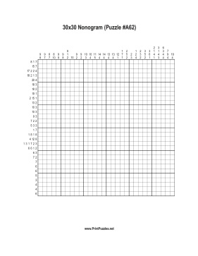 Nonogram - 30x30 - A62 Printable Puzzle