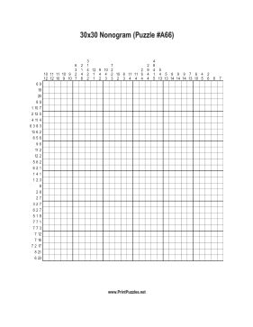 Nonogram - 30x30 - A66 Printable Puzzle