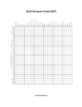 Nonogram - 30x30 - A67 Printable Puzzle