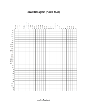 Nonogram - 30x30 - A68 Printable Puzzle