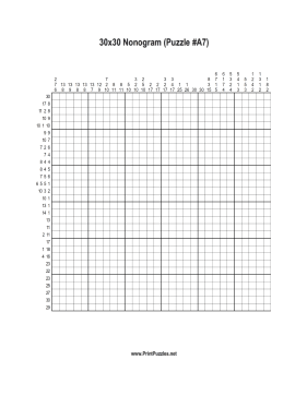 Nonogram - 30x30 - A7 Printable Puzzle