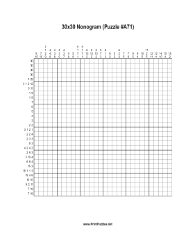 Nonogram - 30x30 - A71 Printable Puzzle