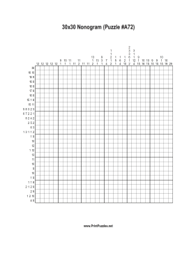 Nonogram - 30x30 - A72 Printable Puzzle