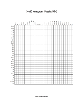 Nonogram - 30x30 - A74 Printable Puzzle