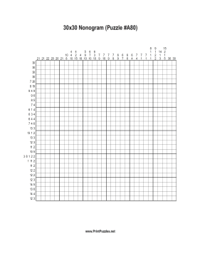 Nonogram - 30x30 - A80 Printable Puzzle