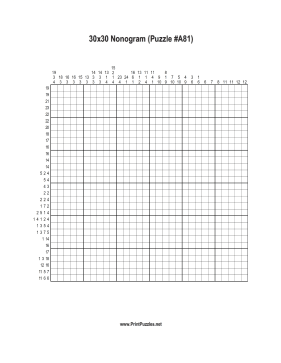 Nonogram - 30x30 - A81 Printable Puzzle