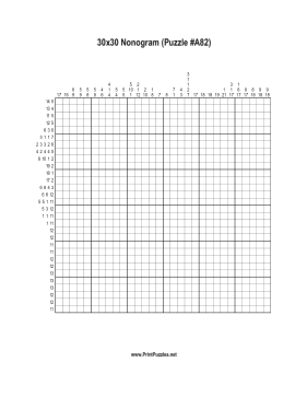 Nonogram - 30x30 - A82 Printable Puzzle