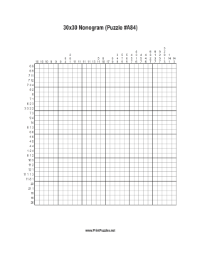 Nonogram - 30x30 - A84 Printable Puzzle