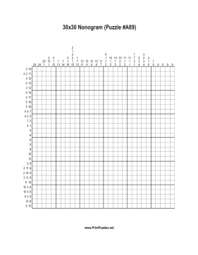 Nonogram - 30x30 - A89 Printable Puzzle