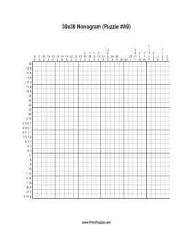 Nonogram - 30x30 - A9 Printable Puzzle