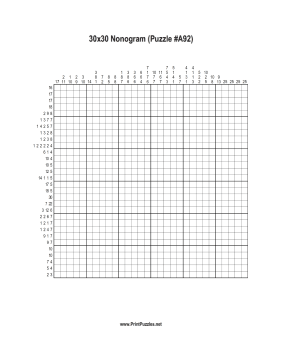 Nonogram - 30x30 - A92 Printable Puzzle