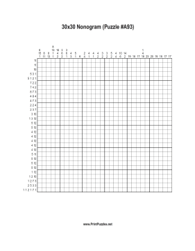 Nonogram - 30x30 - A93 Printable Puzzle