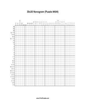 Nonogram - 30x30 - A94 Printable Puzzle