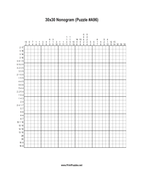 Nonogram - 30x30 - A96 Printable Puzzle