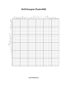 Nonogram - 30x30 - A98 Printable Puzzle